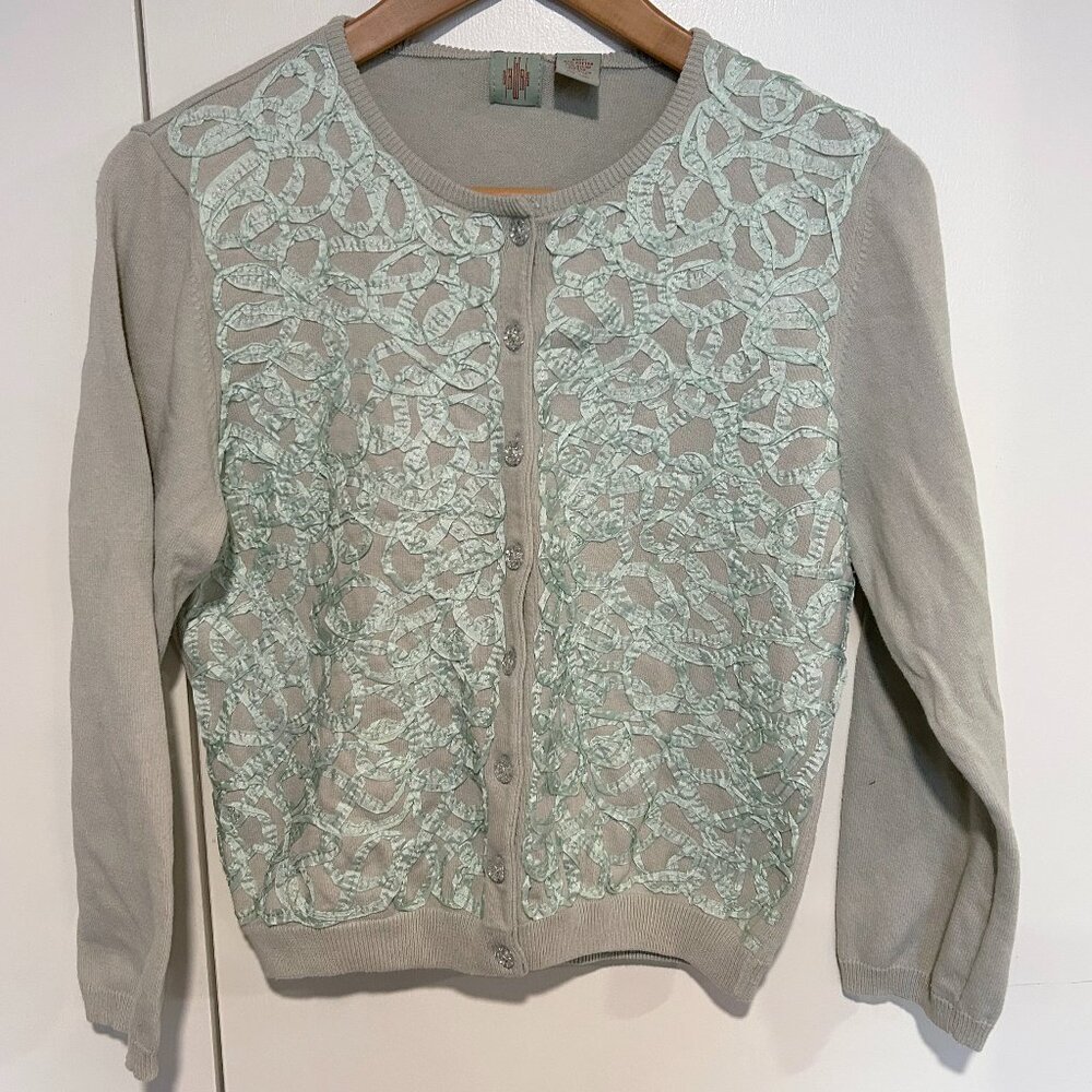 Anthropologie Embroidered Ribbon Cardigan
